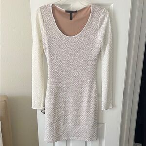 BCBGMaxAzria White Textured Long Sleeve Dress
